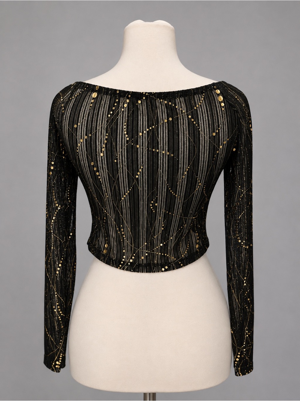 Y2K Black & Gold Sheer Glitter Top ✨